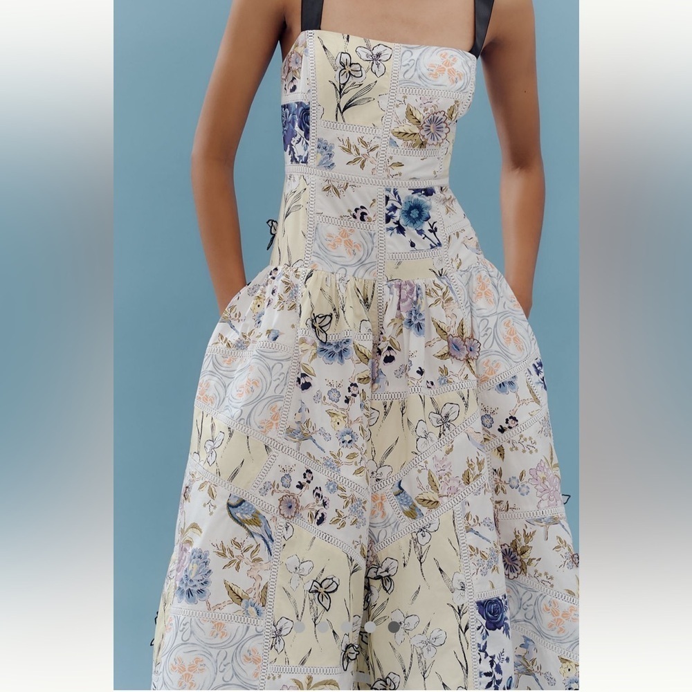 🎉SUPER RARE🎉 Anthropologie NWT Maeve 3D Cotton Square-Neck Tile Printed Dress S - Picture 6 of 13